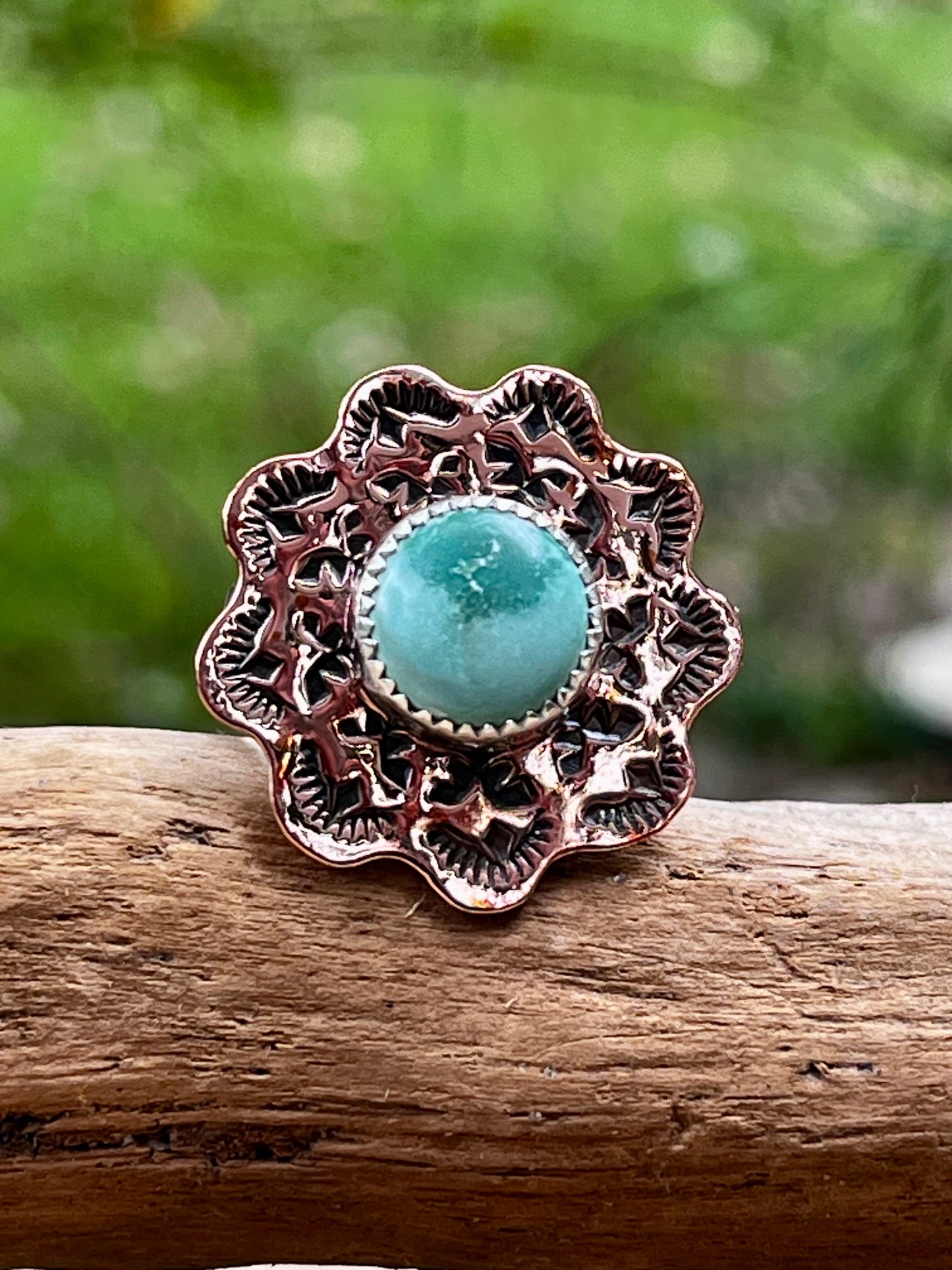 Copper/Royston Turquoise spinner ring-size-7.5