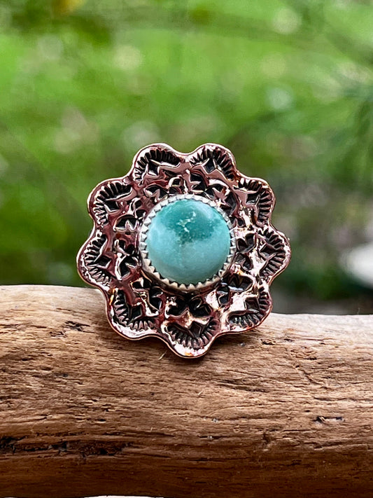 Copper/Royston Turquoise spinner ring-size-7.5