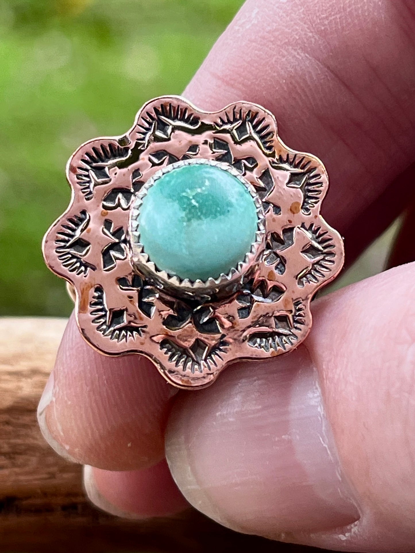 Copper/Royston Turquoise spinner ring-size-7.5