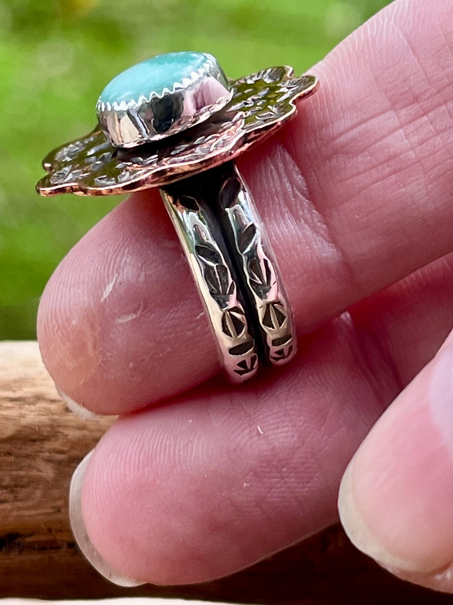 Copper/Royston Turquoise spinner ring-size-7.5