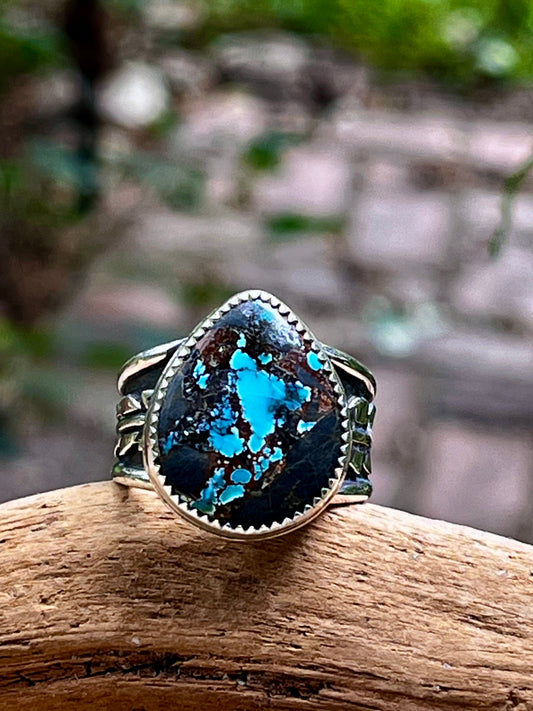“Stunning” natural Brannon Blue Turquoise ring-size 9
