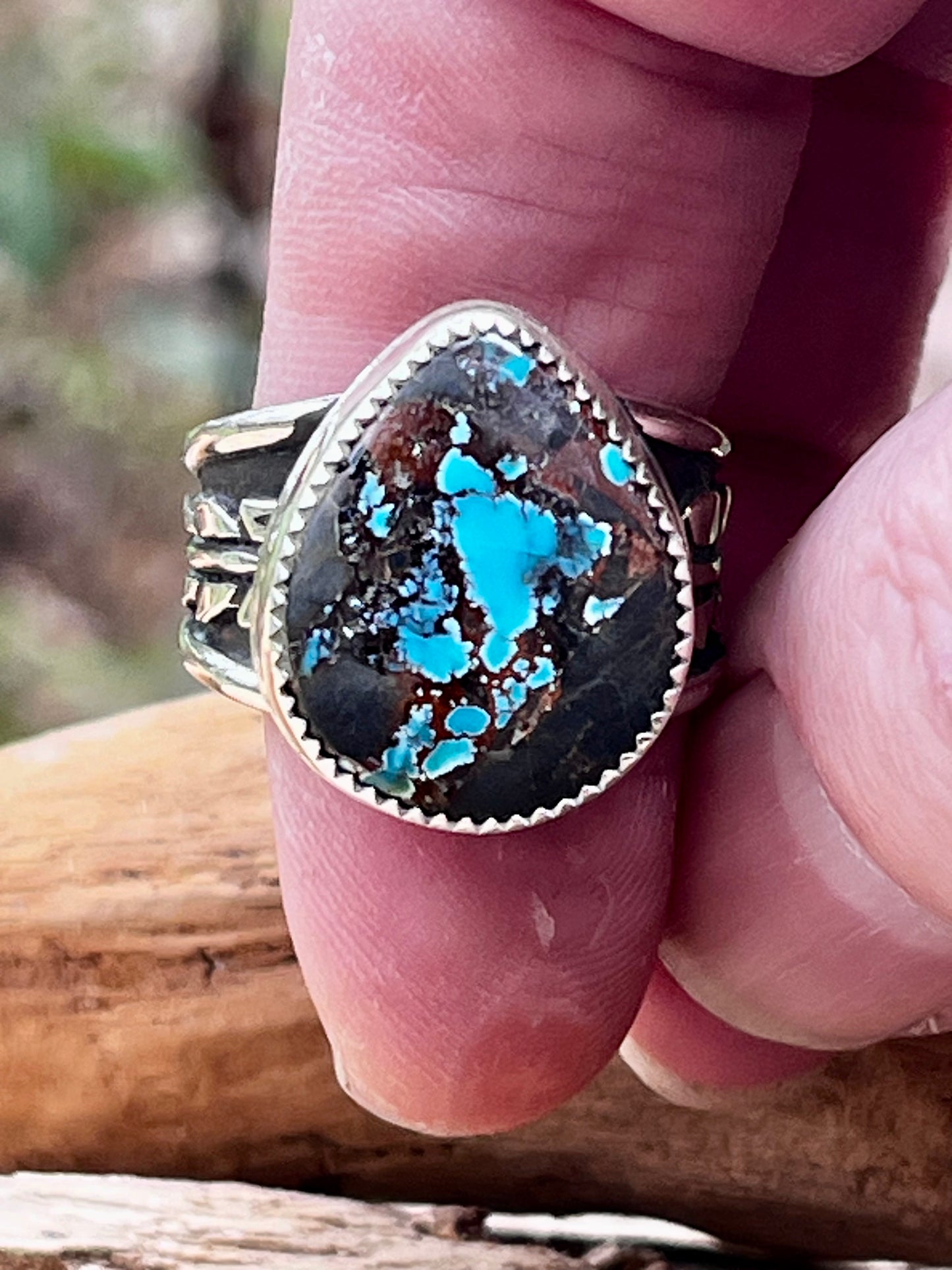 “Stunning” natural Brannon Blue Turquoise ring-size 9