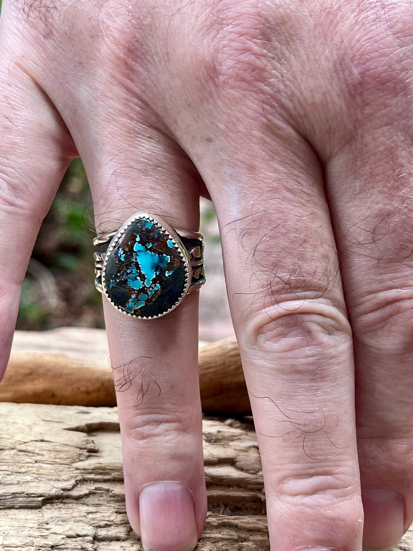 “Stunning” natural Brannon Blue Turquoise ring-size 9