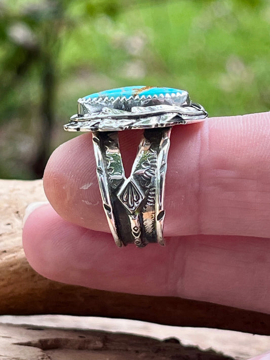 Natural high grade royston turquoise ring-size 8.5