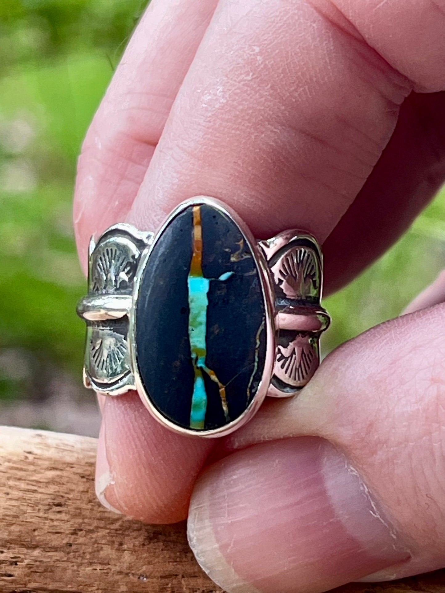 “The Black Cat” Natural blackjack turquoise ring-size-9.5