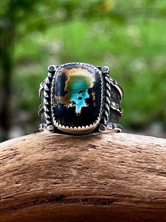 “The mind blown” Natural Black Hills turquoise ring-size 9.75
