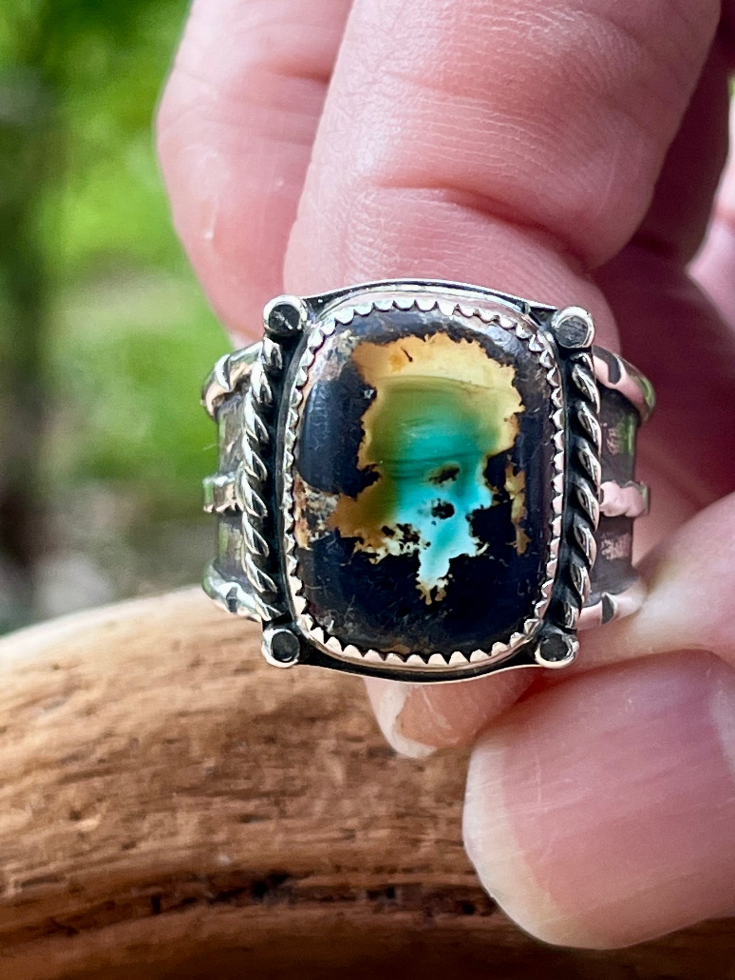 “The mind blown” Natural Black Hills turquoise ring-size 9.75