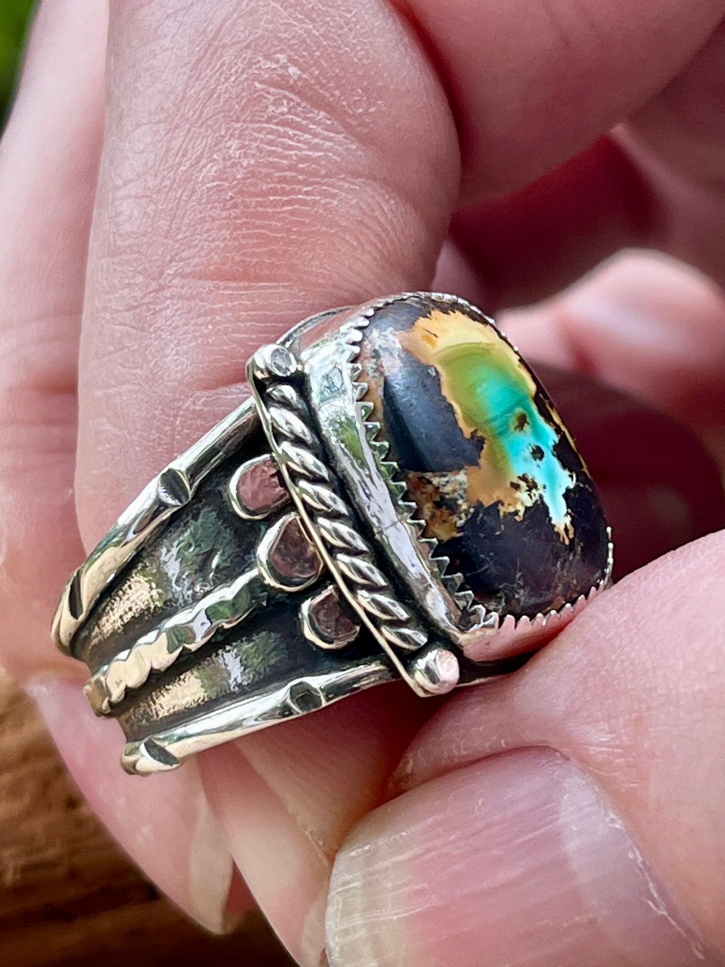 “The mind blown” Natural Black Hills turquoise ring-size 9.75