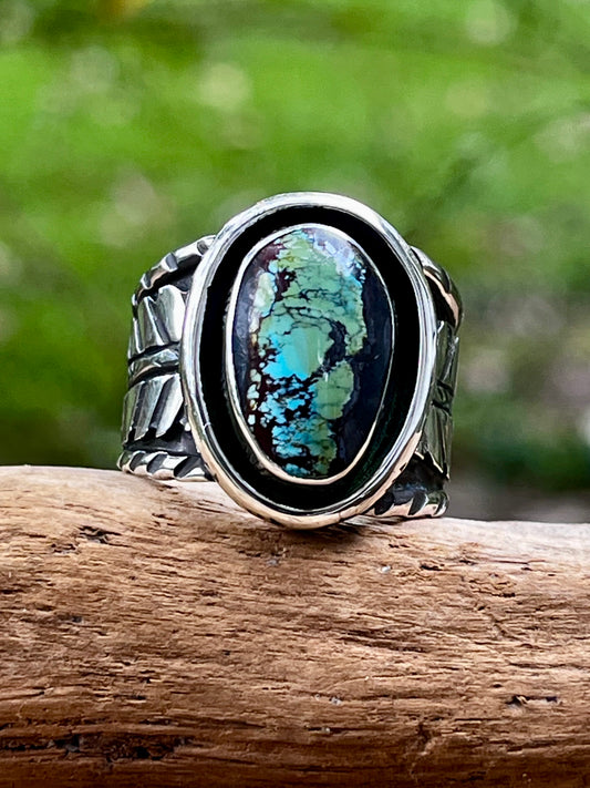 “Lucky being ring” natural high grade rattlesnake turquoise ring-size 10