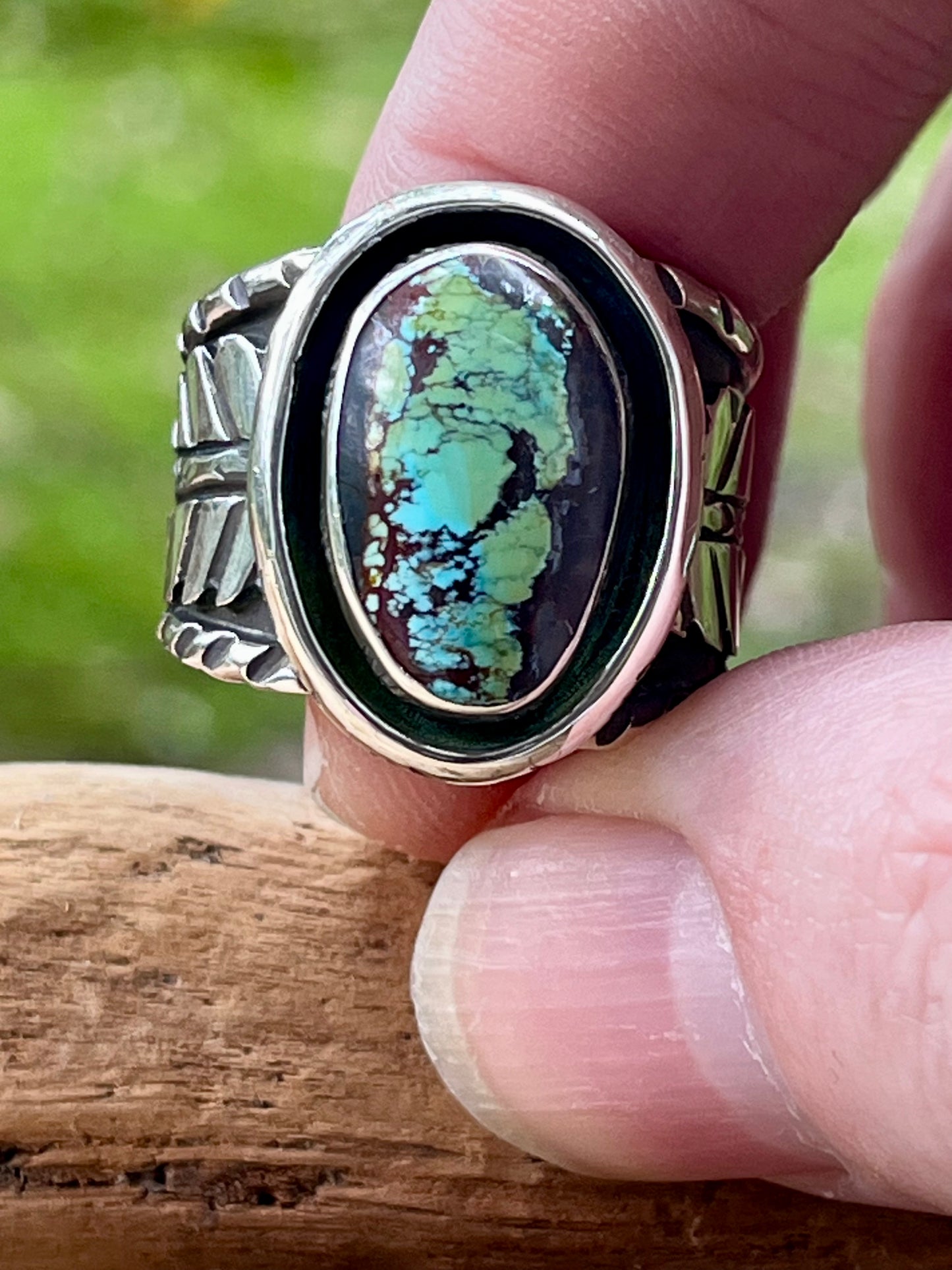 “Lucky being ring” natural high grade rattlesnake turquoise ring-size 10