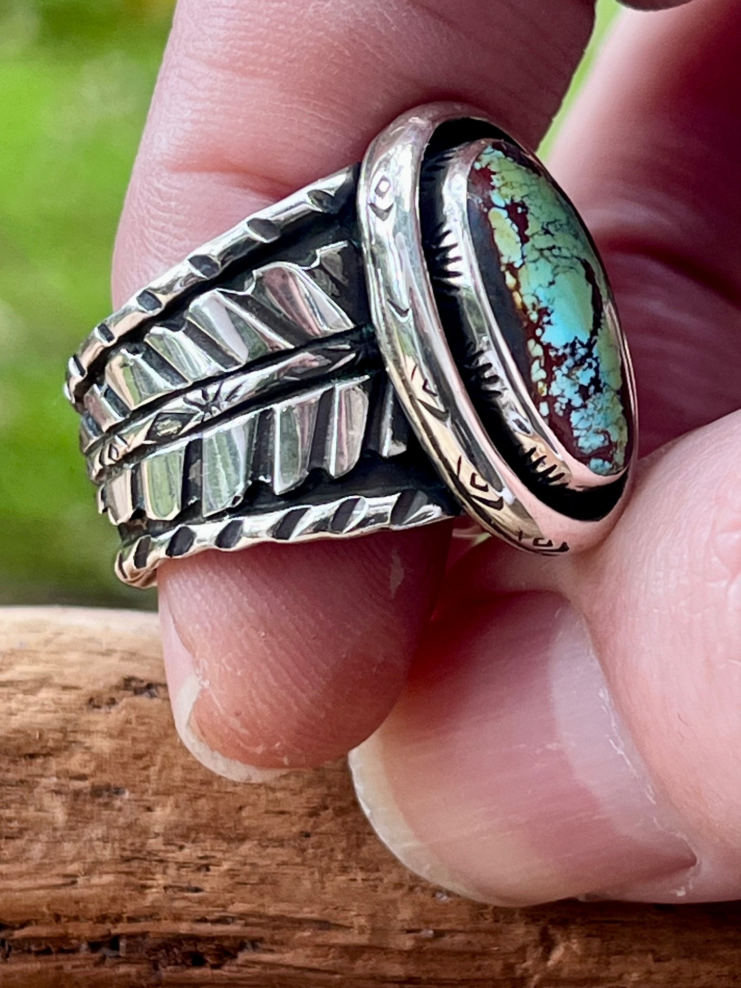 “Lucky being ring” natural high grade rattlesnake turquoise ring-size 10