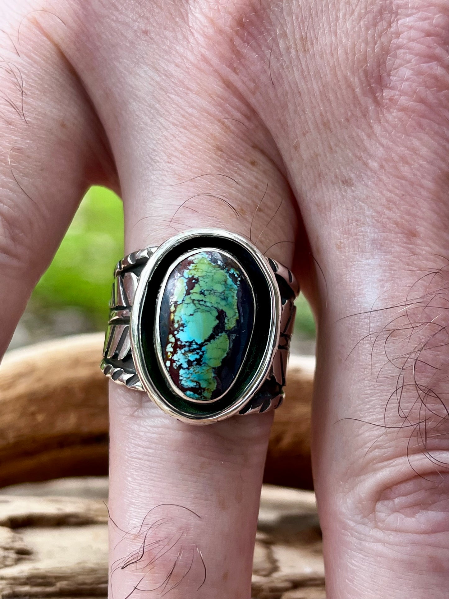 “Lucky being ring” natural high grade rattlesnake turquoise ring-size 10
