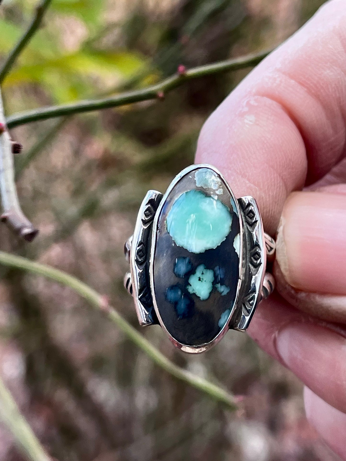 Natural Desert Bloom Variscite ring Sz-8