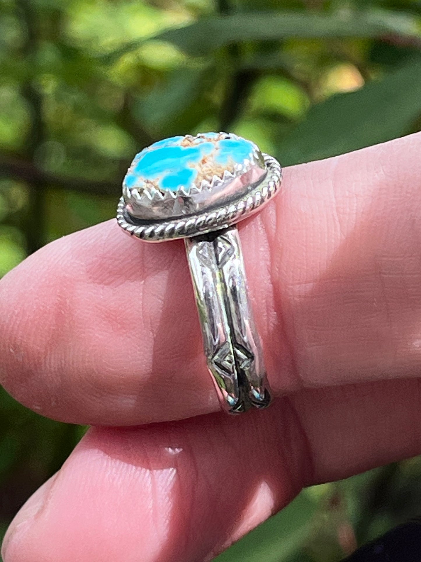 Natural High grade Lone Mountain Turquoise stacker ring Sz-8.5