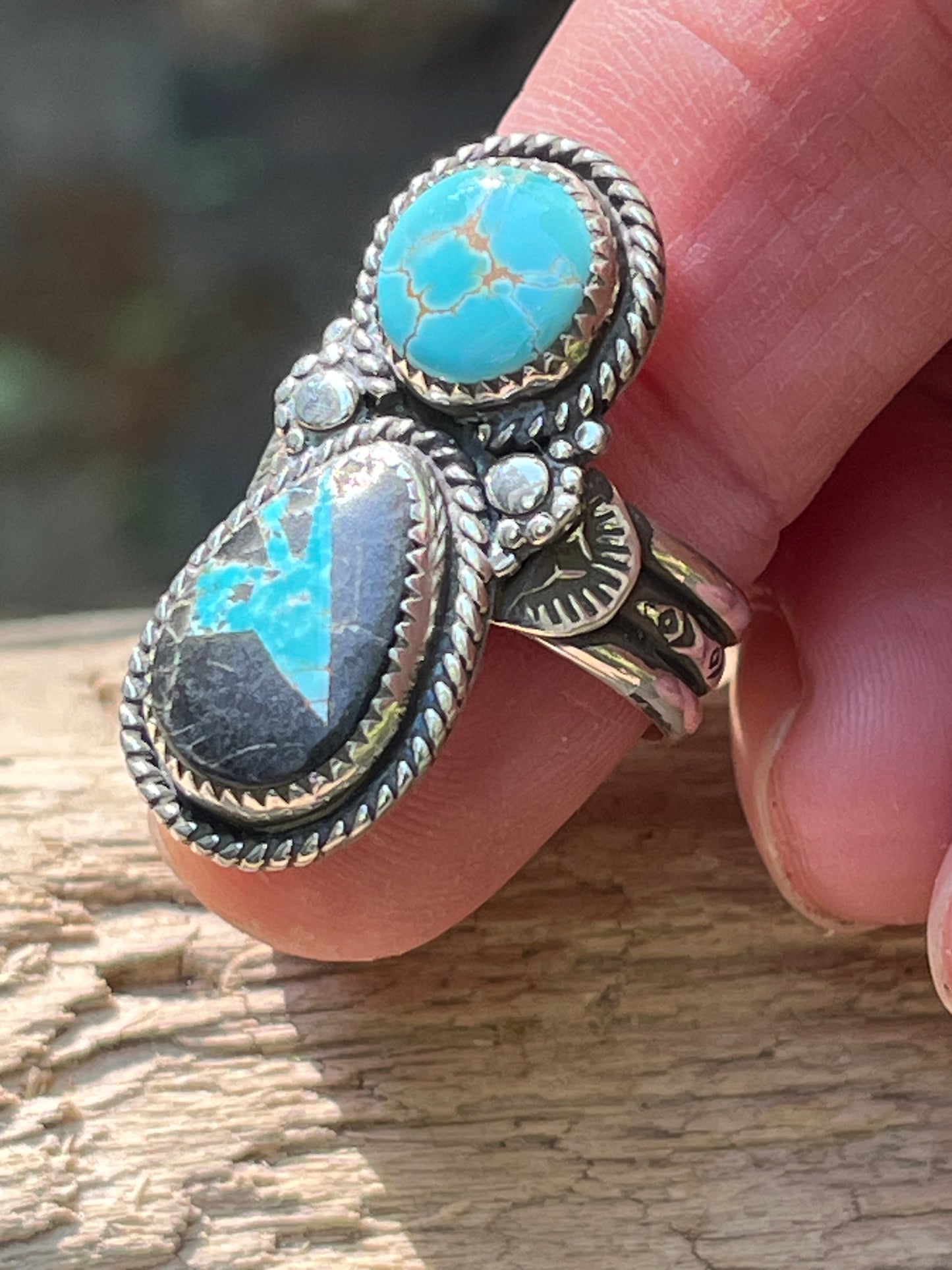 Brannon Blue and Royston Turquoise ring-size 7.5