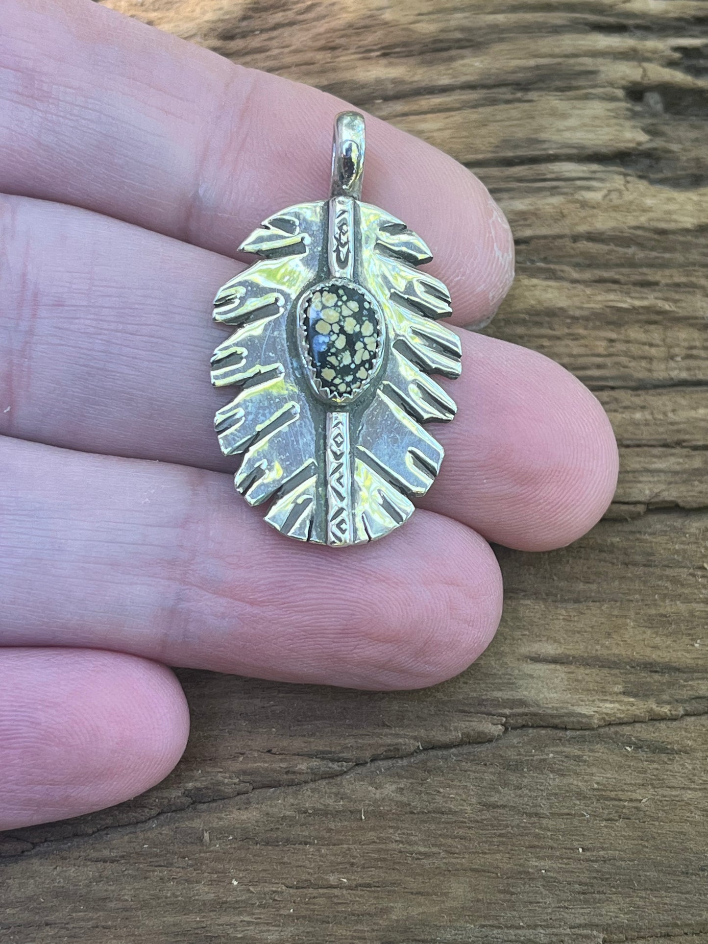 High grade New Lander Variscite feather pendant