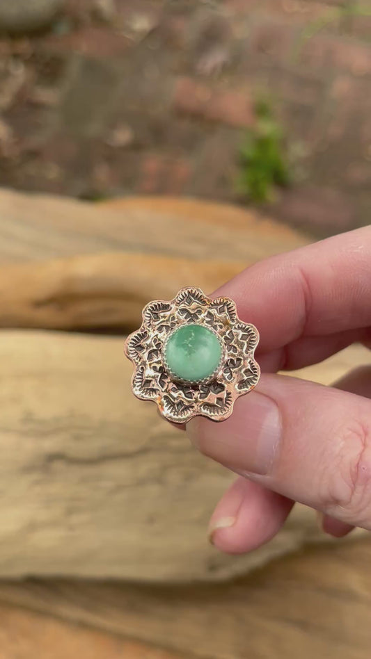 Copper/Royston Turquoise spinner ring-size-7.5