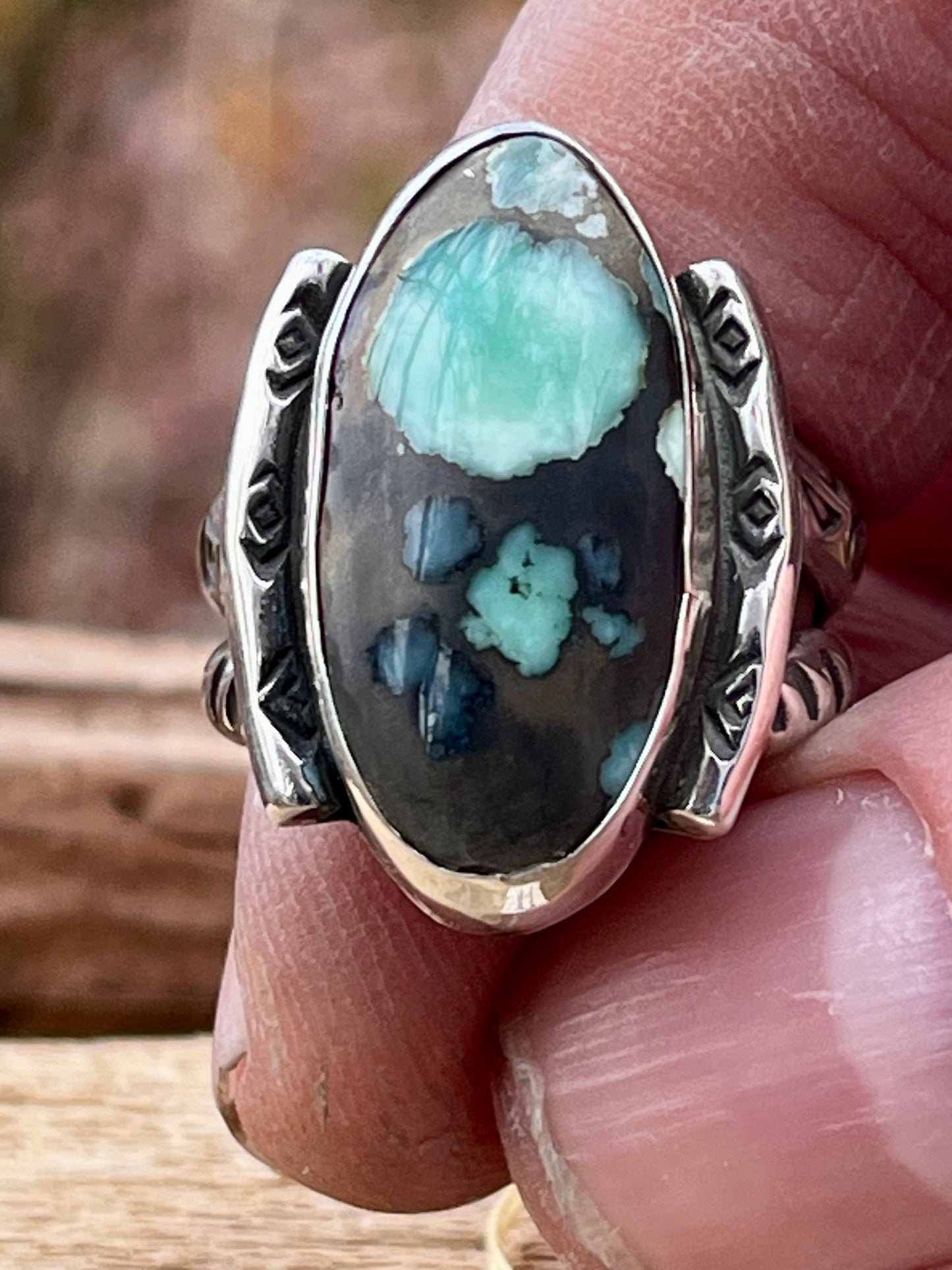 Natural Desert Bloom Variscite ring Sz-8