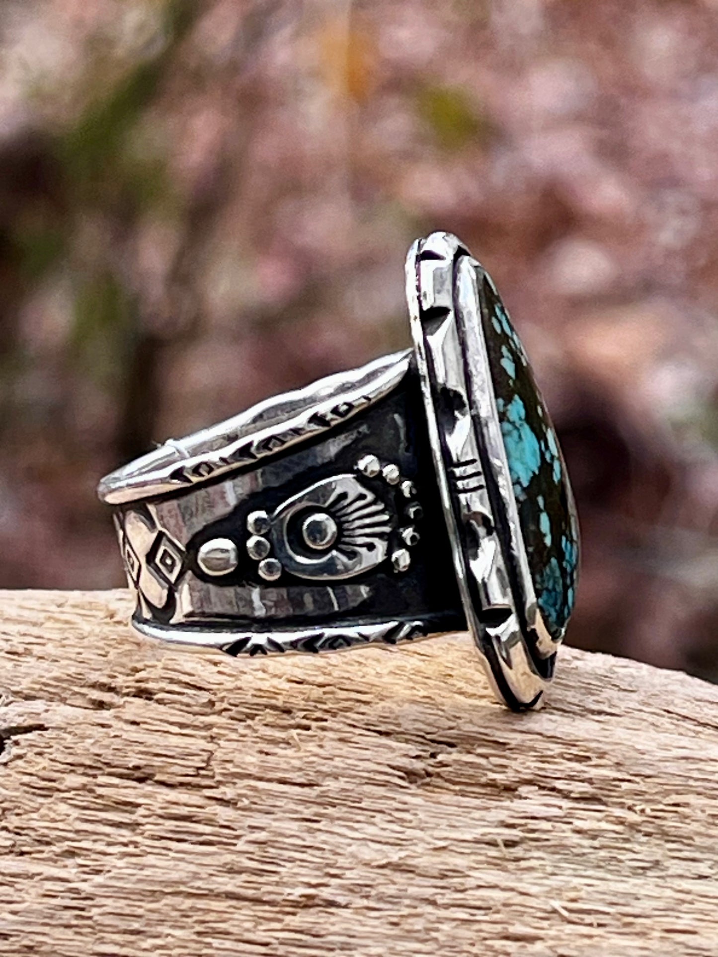 Natural High grade Blue Moon turquoise statement ring Sz-7
