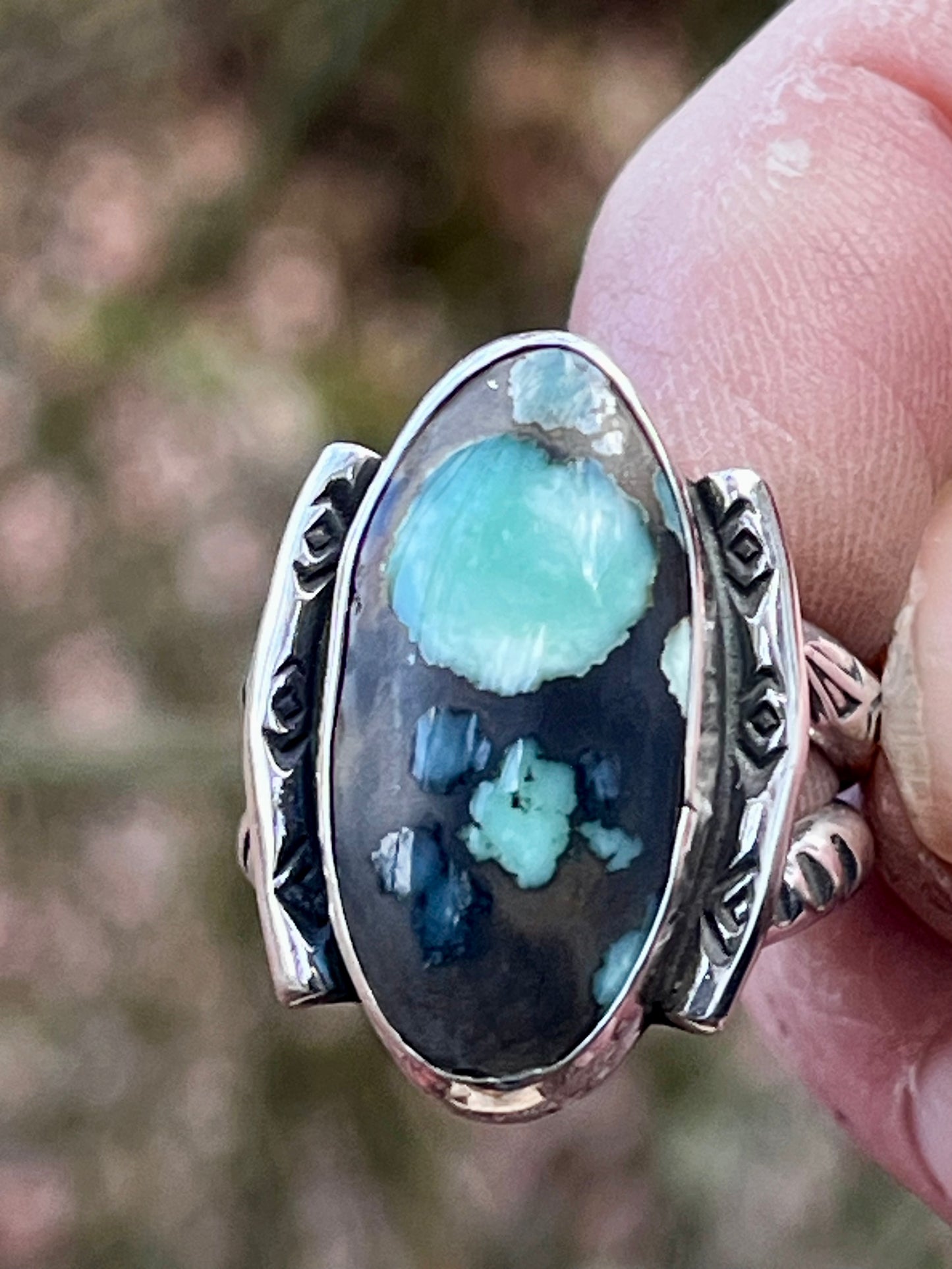 Natural Desert Bloom Variscite ring Sz-8
