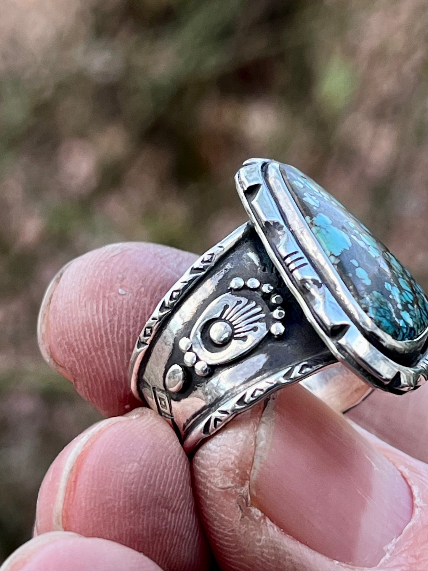 Natural High grade Blue Moon turquoise statement ring Sz-7