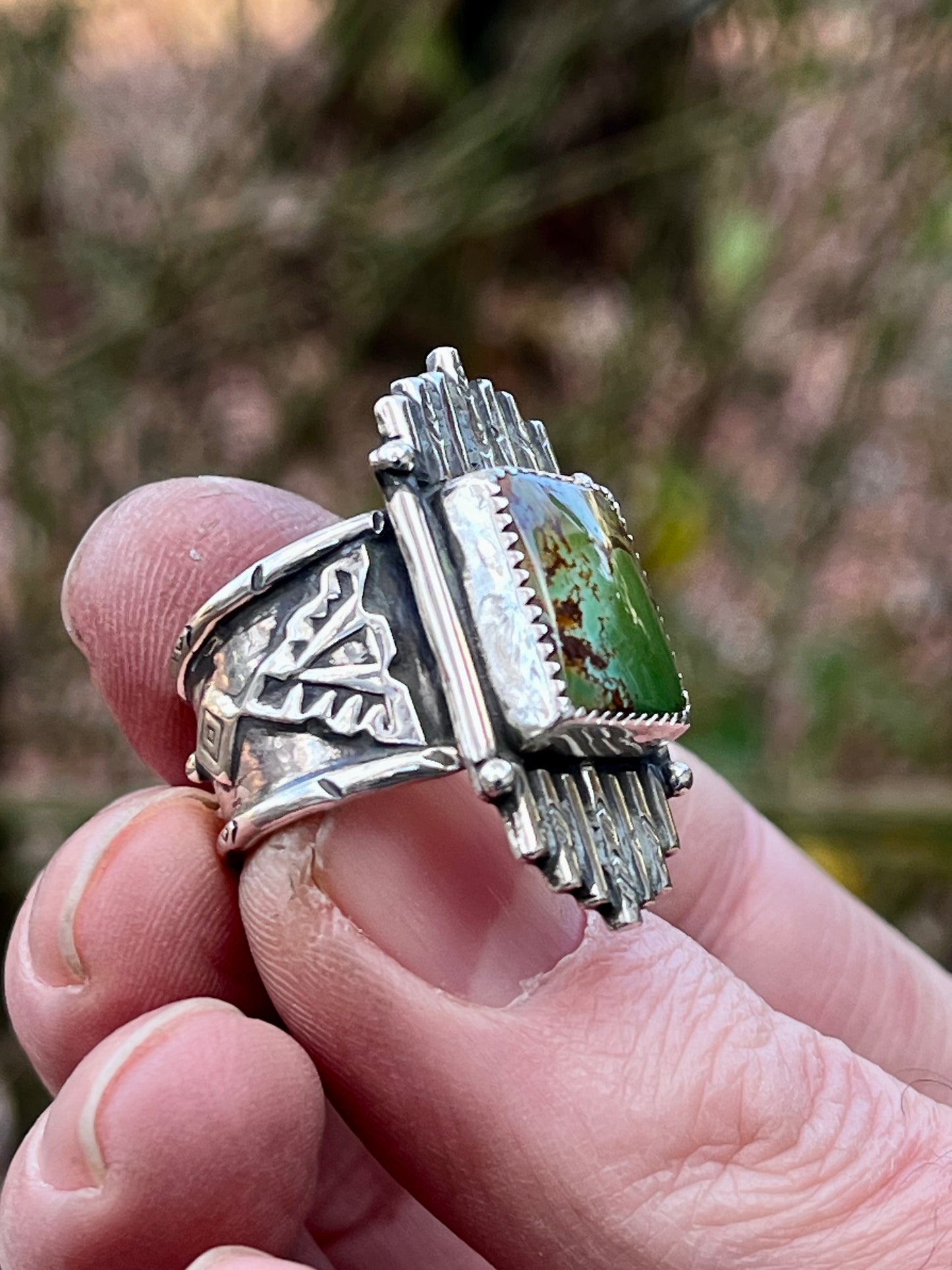Natural High grade Royston Turquoise ring Sz-8.5