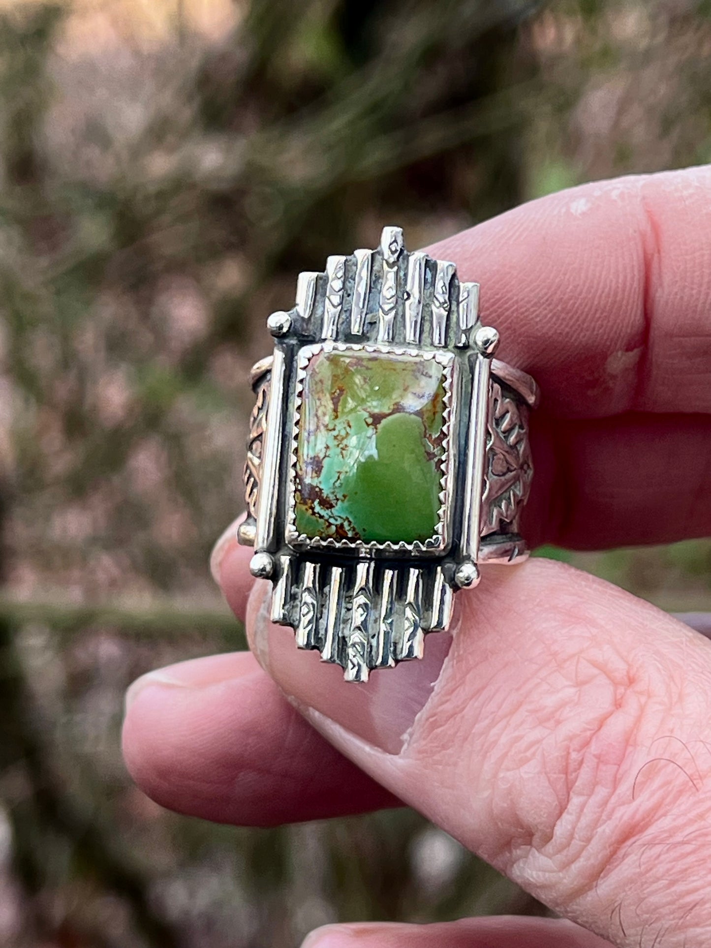 Natural High grade Royston Turquoise ring Sz-8.5