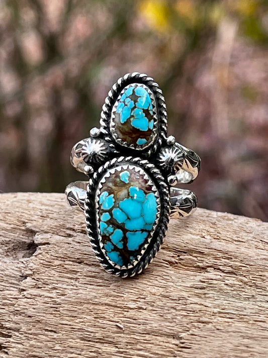 Natural High grade Royston “2” ring Sz-7.5-7.75