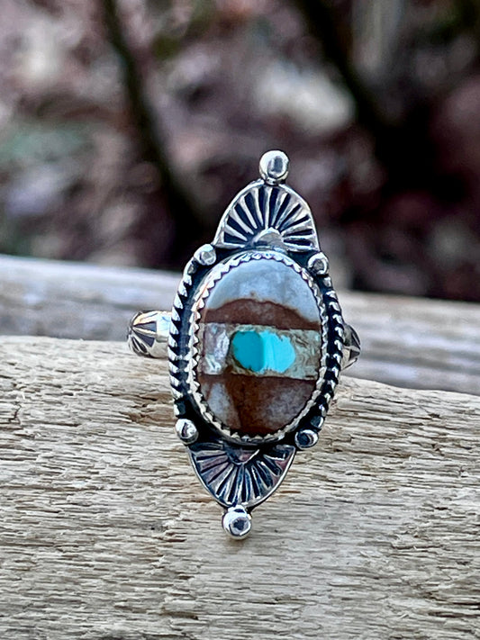 Pilot Mountain Turquoise “eye” ring Sz-7