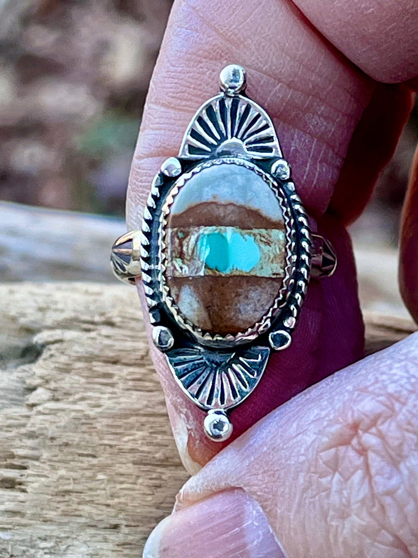 Pilot Mountain Turquoise “eye” ring Sz-7