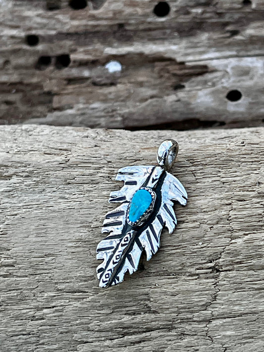 High grade Royston Turquoise “small” feather pendant