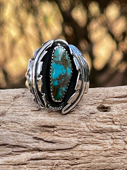 Handcrafted high grade Royston Turquoise ring size-7