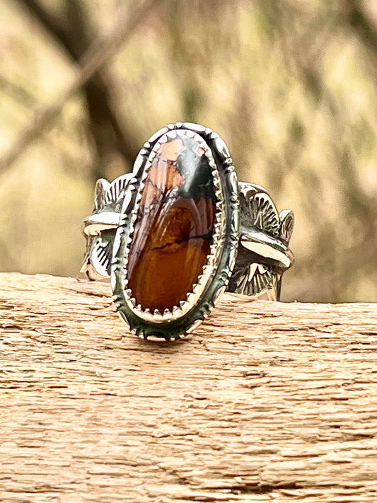 High grade “sunset” Blackjack Turquoise ring-size 8