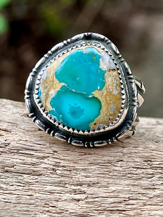 Natural Crow 🐦‍⬛ Springs”Birds eye” Turquoise Ring Sz-8.75-9