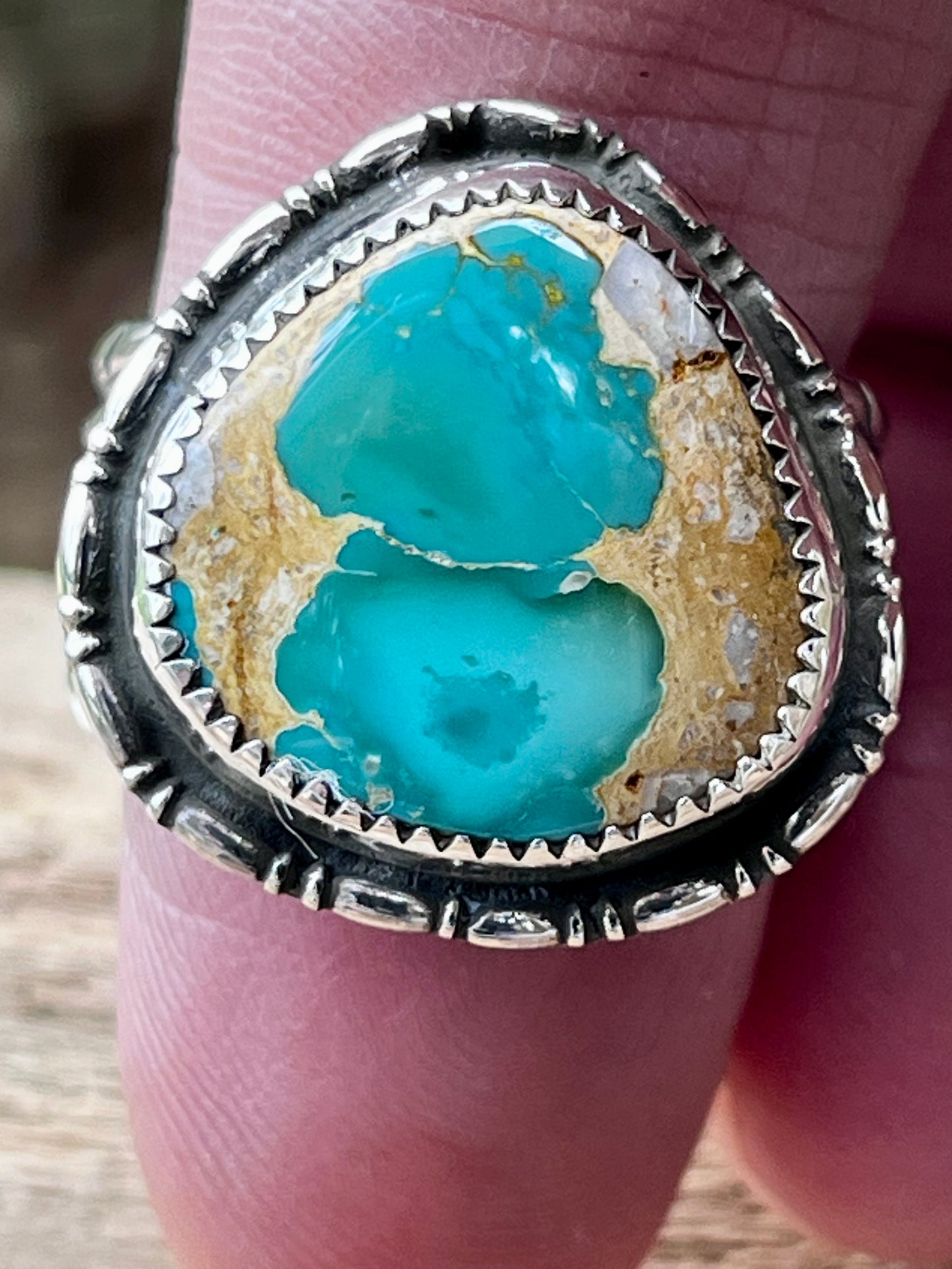 Natural Crow 🐦‍⬛ Springs”Birds eye” Turquoise Ring Sz-8.75-9