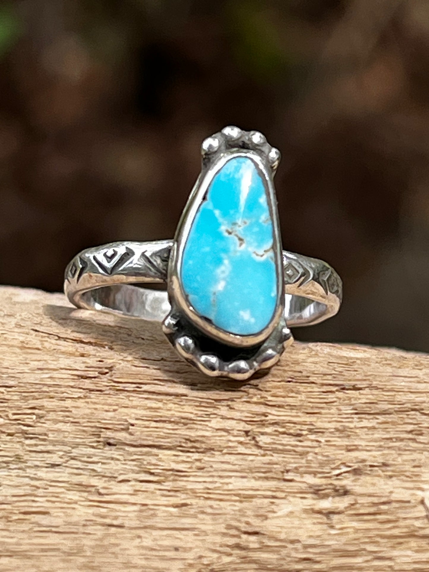 “Little Foot”Natural High grade Royston Turquoise small stacker ring. Sz-5.75