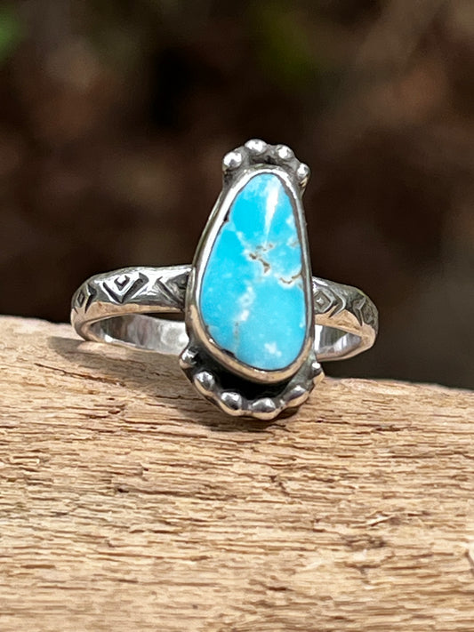 “Little Foot”Natural High grade Royston Turquoise small stacker ring. Sz-5.75