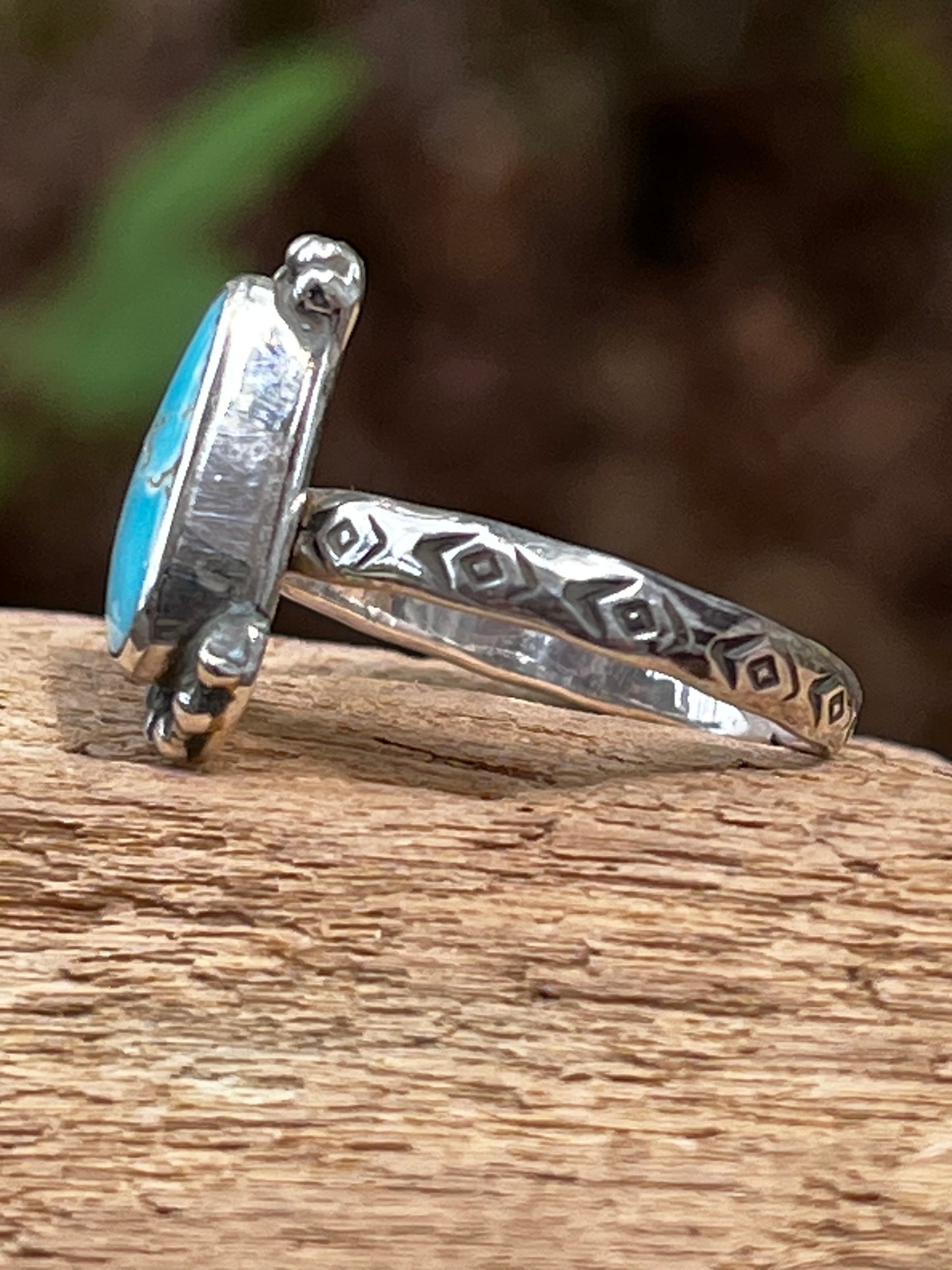 “Little Foot”Natural High grade Royston Turquoise small stacker ring. Sz-5.75