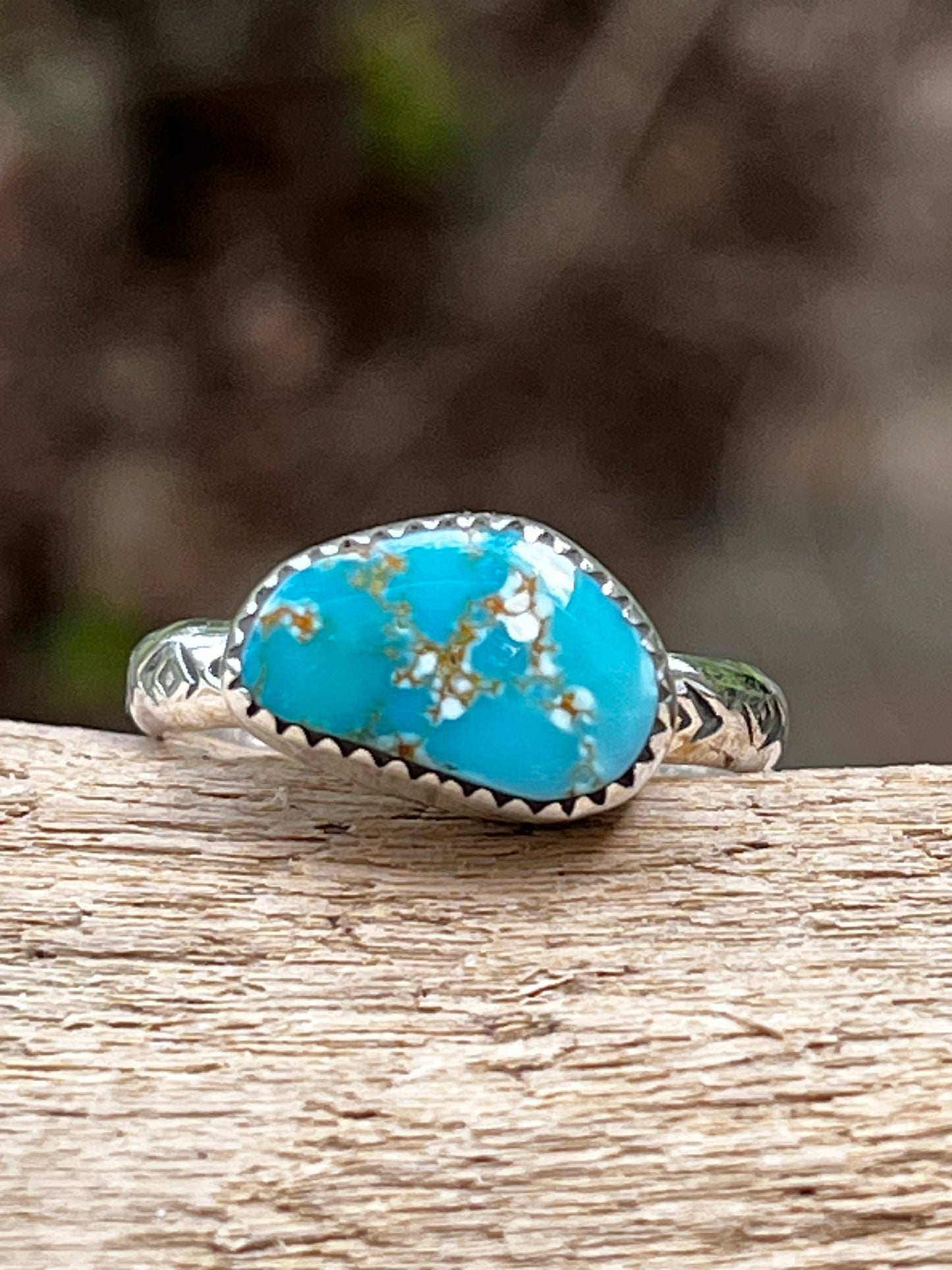 Natural High grade Carico Lake Turquoise stacker ring Sz -7.5