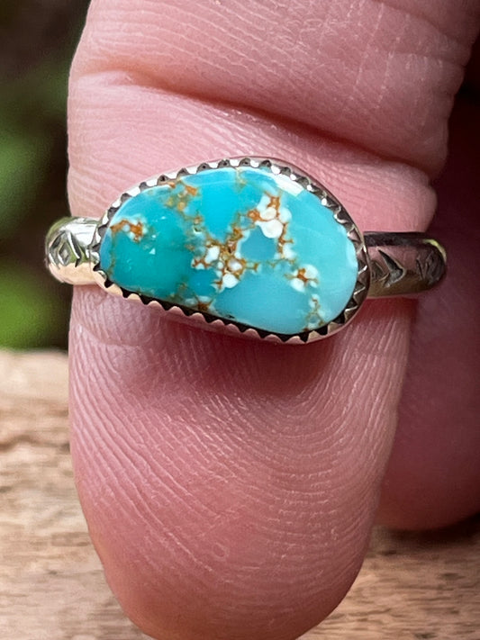Natural High grade Carico Lake Turquoise stacker ring Sz -7.5