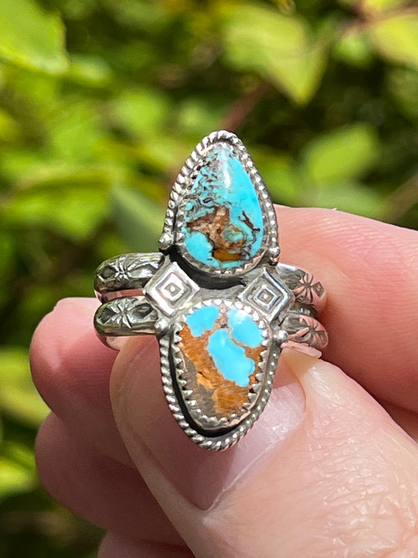 Natural High grade Dbl Royston & Pilot Mountain Turquoise ring Sz-8.5