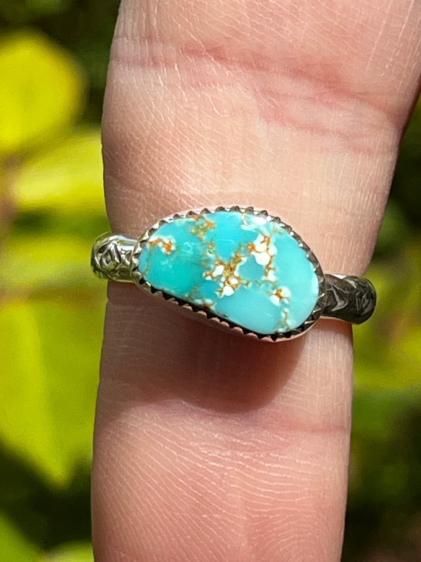 Natural High grade Carico Lake Turquoise stacker ring Sz -7.5