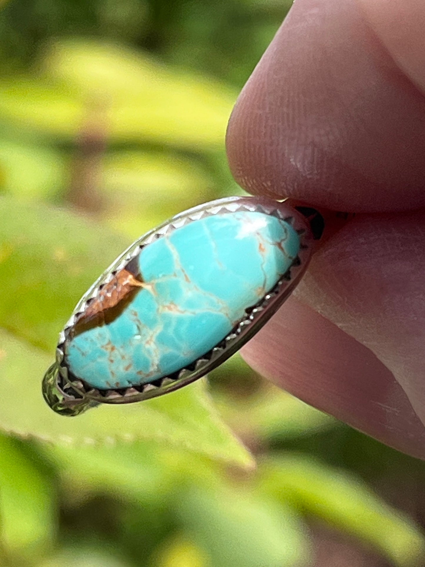 Natural High grade Pilot Mountain Turquoise stacker ring Sz 9