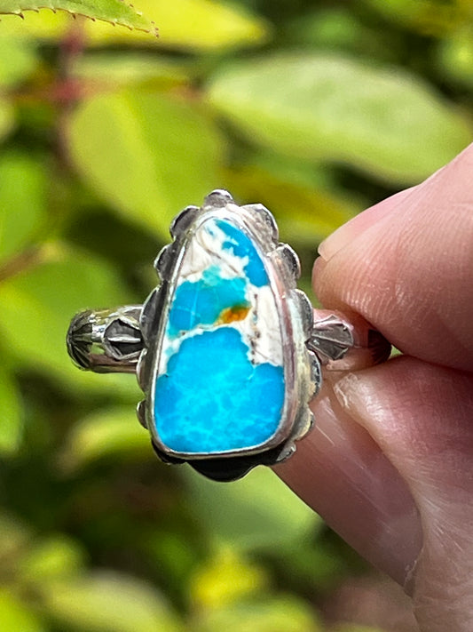 Natural High grade Pilot Mountain Turquoise ring Sz-9