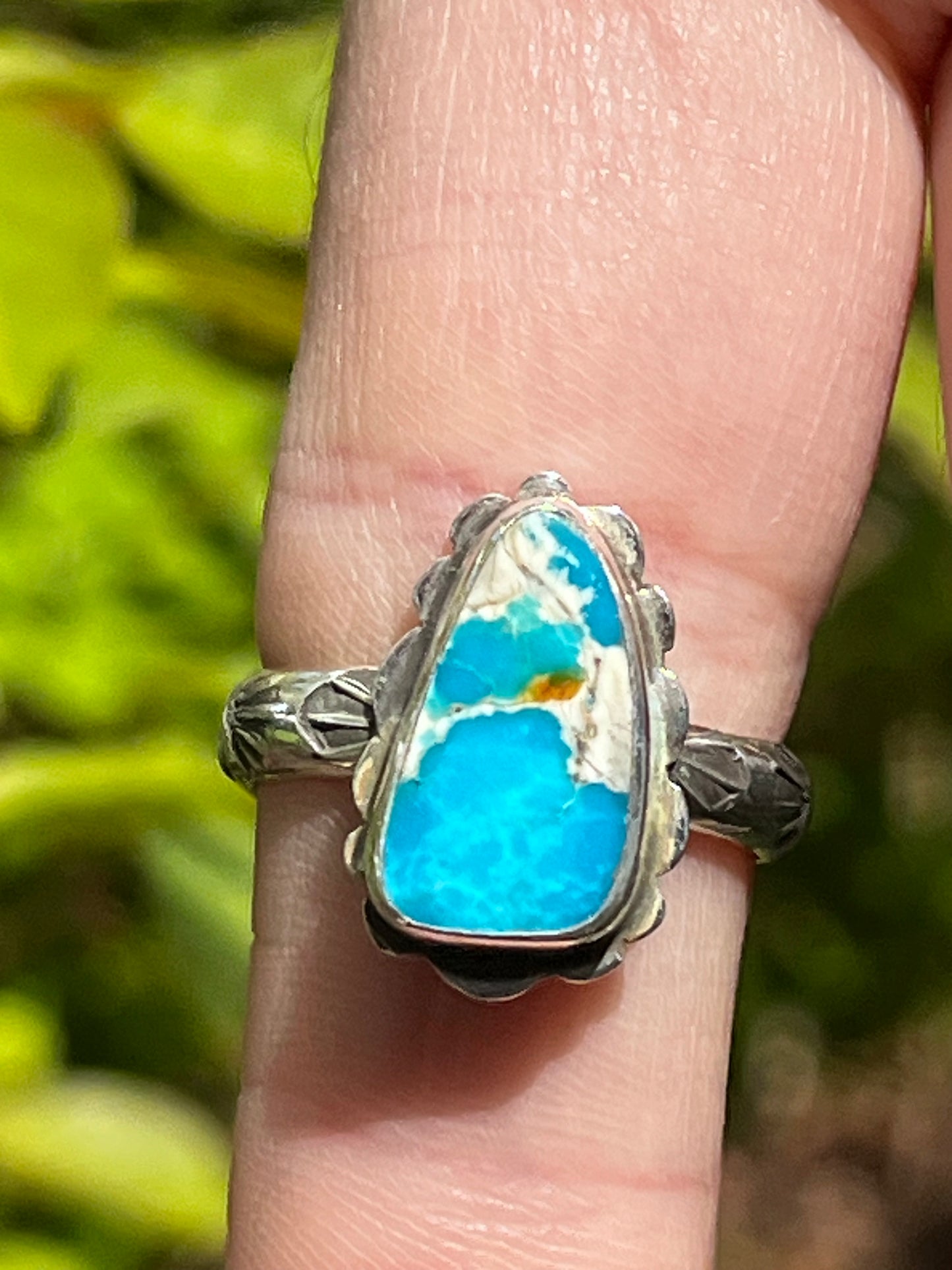 Natural High grade Pilot Mountain Turquoise ring Sz-9