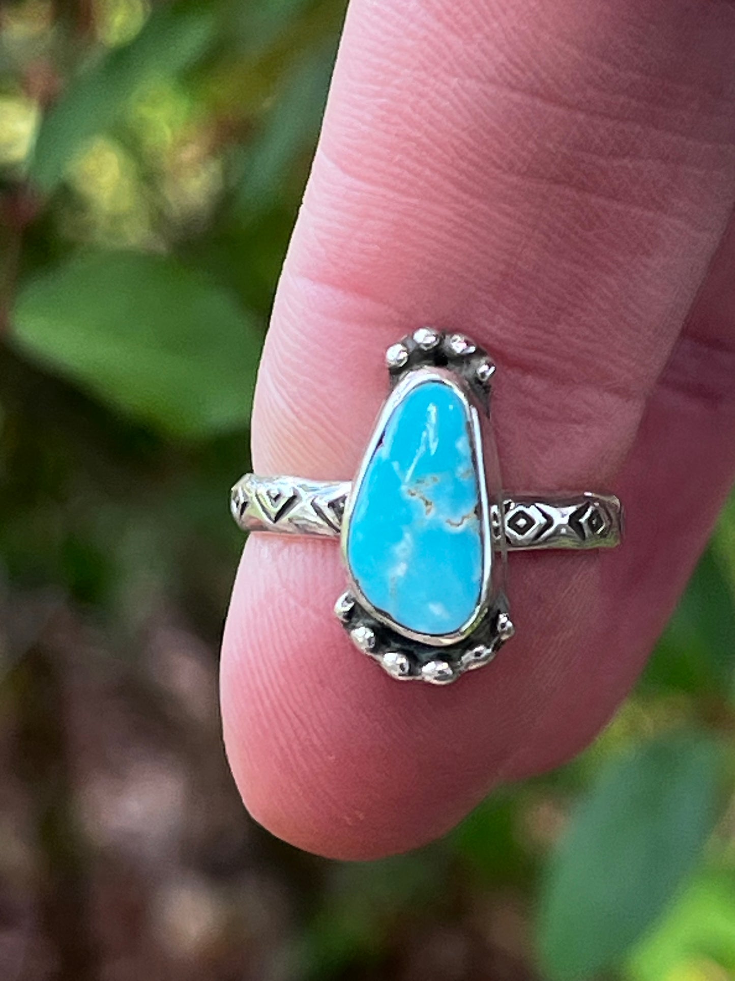 “Little Foot”Natural High grade Royston Turquoise small stacker ring. Sz-5.75