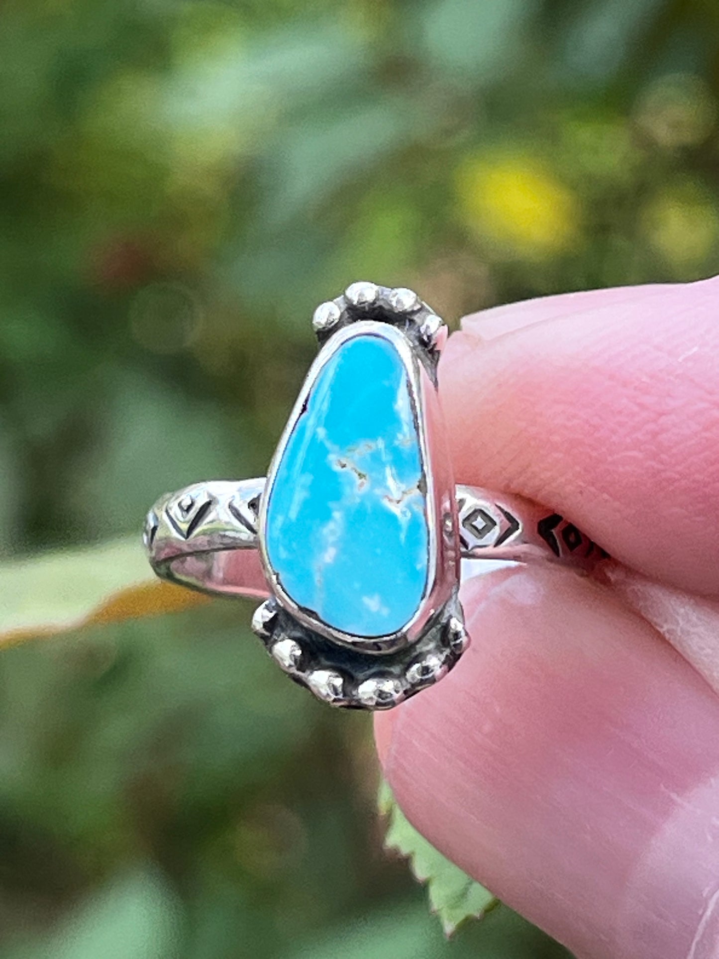 “Little Foot”Natural High grade Royston Turquoise small stacker ring. Sz-5.75