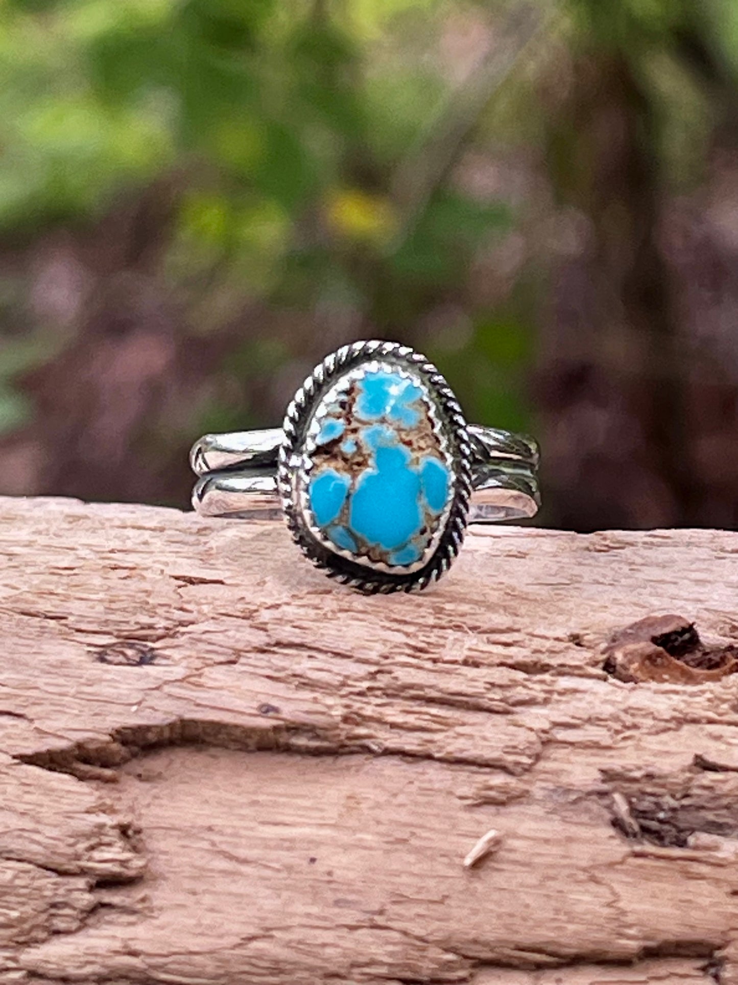 Natural High grade Lone Mountain Turquoise stacker ring Sz-8.5
