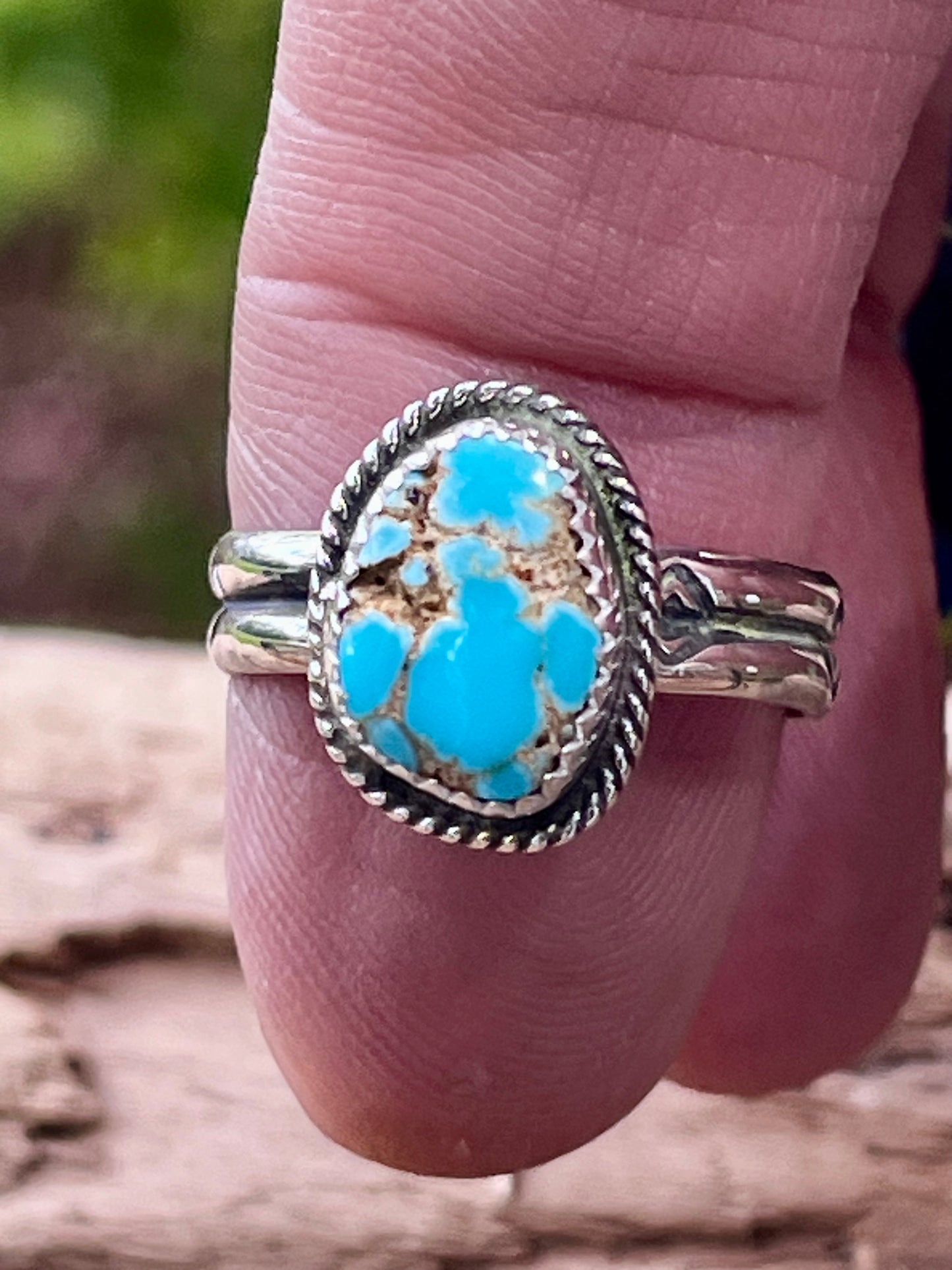 Natural High grade Lone Mountain Turquoise stacker ring Sz-8.5