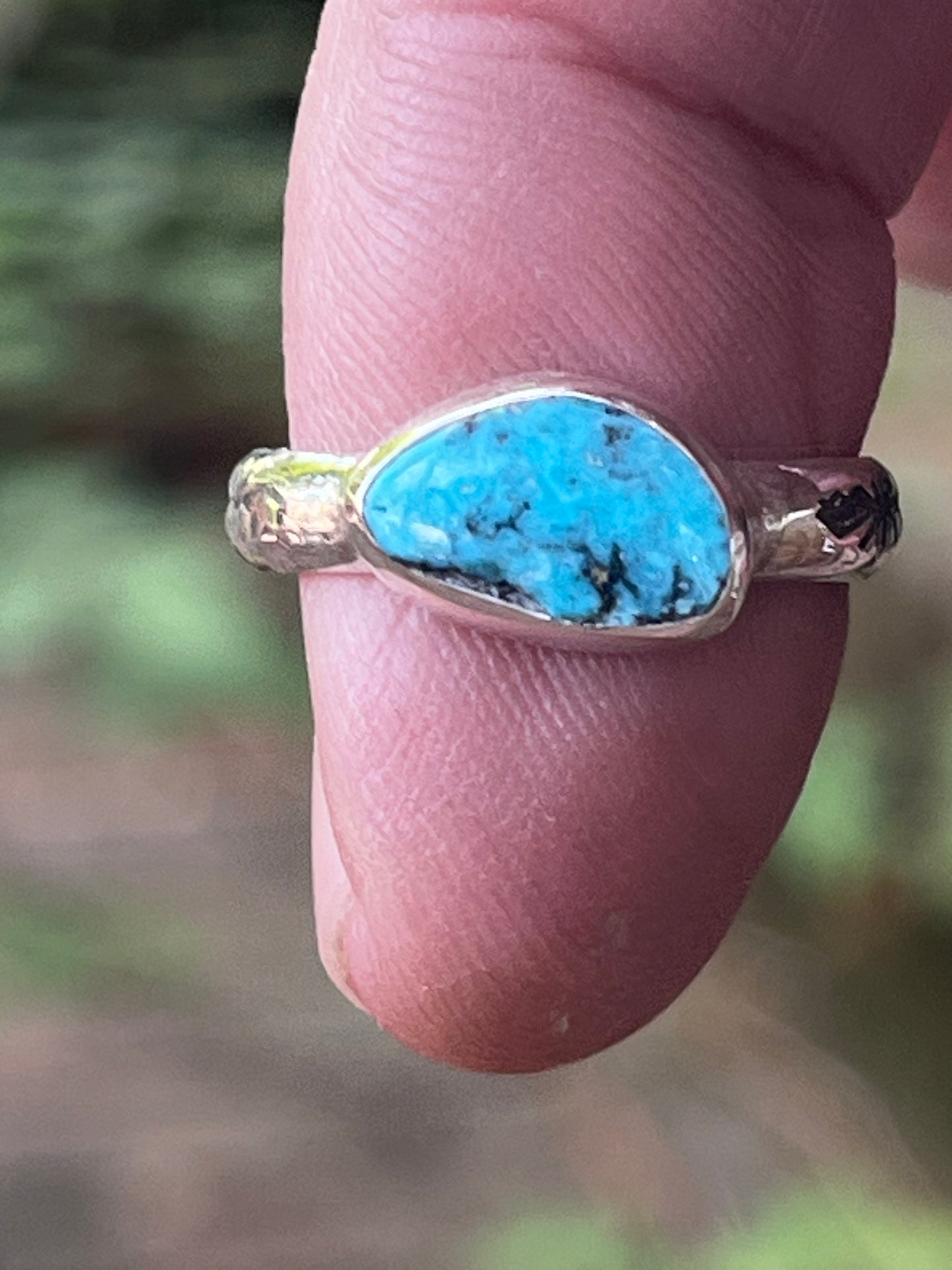 Natural High grade Blue Diamond Turquoise small stacker ring Sz-5.5